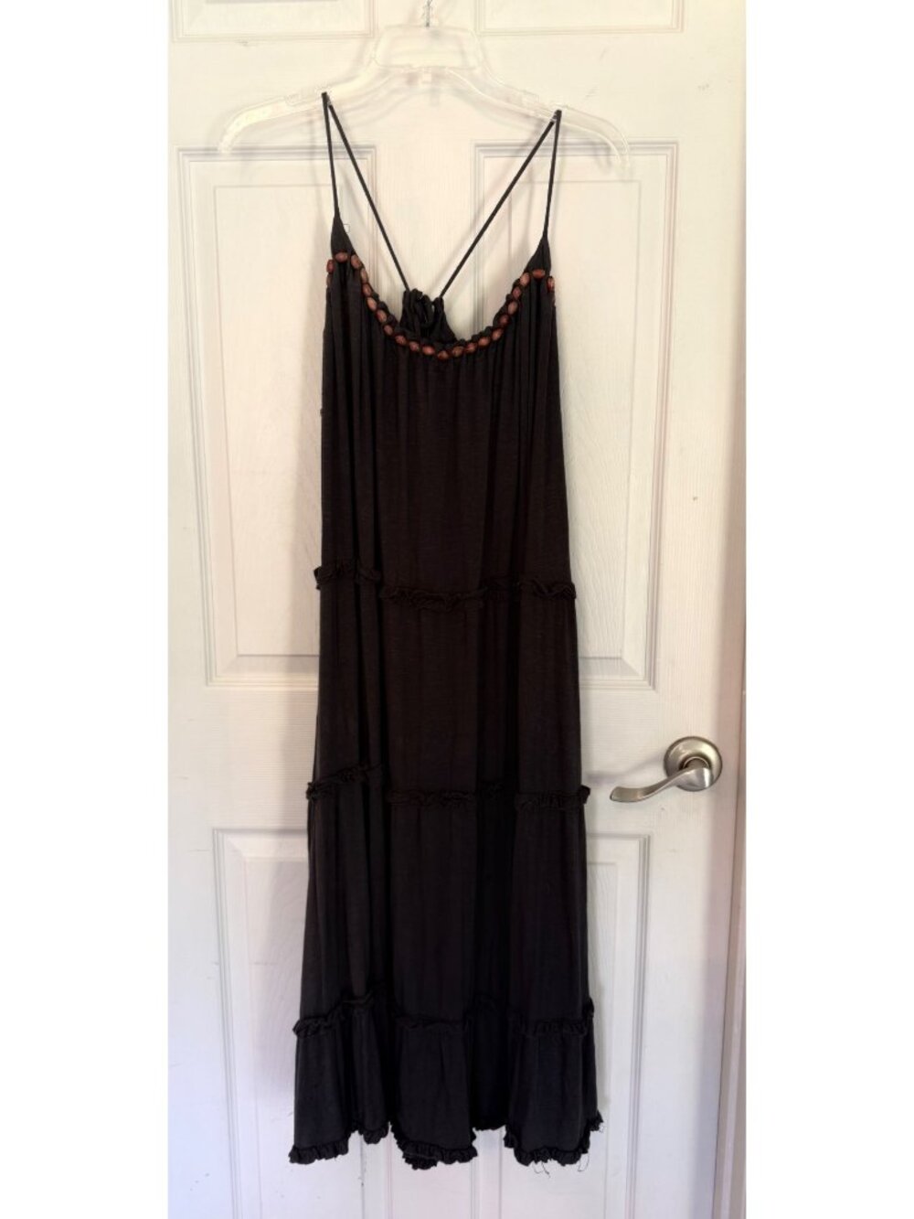 Wishlist Grey Wood Bead Embellished Sleeveless Boho Maxi Length Dress Size M/L